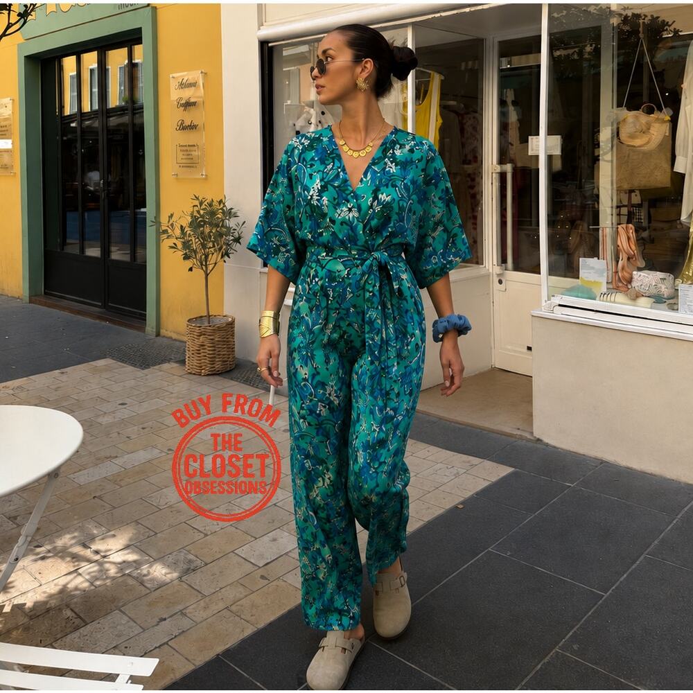 Zara NWT Blue Paisley Belted Wide Leg Jumpsuit S - Picture 7 of 16
